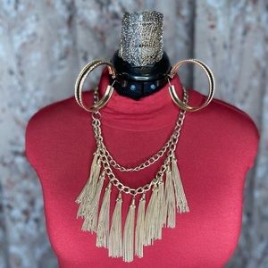 Pre-Treasured: Women’s Tassel Necklace,  Hoop Earrings, & 1 Stretch Bracelet